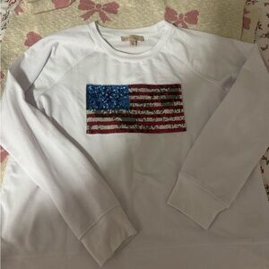 Philosophy White Long Sleeve Tee with American Flag Design